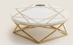 Gold Plated Metal And Marble Display Stand Round Shape Geometric Design Stylish Dessert Holder For Kitchenware And Tabletop Use - Product Image 3