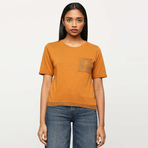 Camiseta de Verano Casual de Manga Corta para Mujer, Cuello Redondo, Mezcla de Lino y Algodón, Transpirable, con Bordado Plano, Proveedor de Exportación - Product Image 1