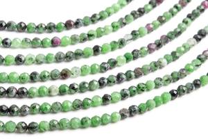 ลูกปัดพลอยรูบี้โซไซต์แท้ธรรมชาติ สีเขียวดำ ทรงกลมเหลี่ยมเพชรพลอย สำหรับทำเครื่องประดับ สร้อยข้อมือ - Product Image 2