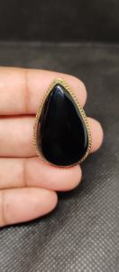 Pendentifs rainurés en onyx noir naturel de qualité AAAAA, breloques en pierre et métal laiton - Product Image 5