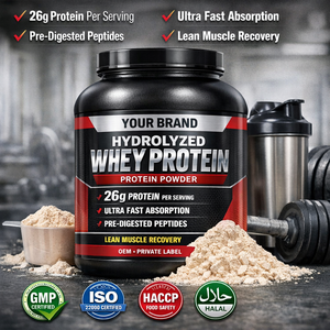 เวย์โปรตีนไอโซเลทไฮโดรไลซ์แบบฉลากส่วนตัว 26 กรัมโปรตีน 30 หน่วยบริโภค ปราศจากแลคโตส ไขมันต่ำ สูตรฟื้นฟูหลังออกกำลังกาย - Product Image 1