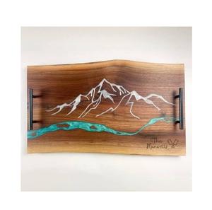 Plateau de service personnalisé en résine époxy et bois d'acacia, plateau pour la maison et les restaurants, coût réduit, plateau de rangement alimentaire pour table à manger - Product Image 3