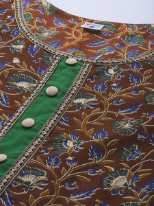 Kurti Anarkali en coton multicolores à col rond et manches courtes pour femmes grandes tailles, vêtements décontractés élégants - Product Image 5