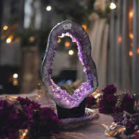 Géode de quartz améthyste brésilienne de qualité supérieure, grappe naturelle sculptée, tranche violette foncée, cristal de pierre précieuse en vrac