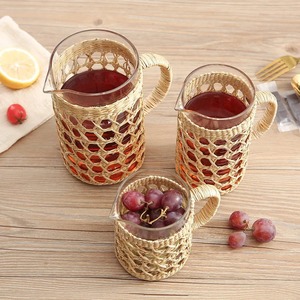 Ensemble de couvercles pour tasses en verre et de supports pour pichets en paille de jonc de mer tressée, avec poignée, pour gobelets en raphia naturel - Product Image 5