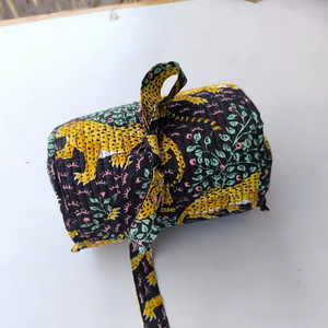 Étui zippé matelassé en coton réutilisable et écologique pour sac, pochette cosmétique pliable imprimée au bloc, sacs de rangement de voyage - Product Image 5