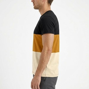Nouvel Arrivage T-shirt Homme Color Block Manches Courtes Col Rond Coupe Droite Décontracté Tricoté Design Uni Noir Moutarde Crème - Product Image 3