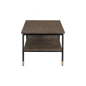 Industrial 140cm Toffee Acacia Wood Coffee <b>Table</b> with Sand Black Metal Legs and Herringbone Parquet Detail for Luxury Living Roo - Product Image 3
