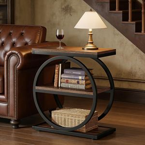 Industrial 3-Tier Console <b>Table</b> Round Metal Frame <b>Sofa</b> <b>Side</b> <b>Table</b> - Product Image 2