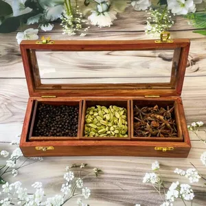 Customization Luxury Unique Design Wood <b>Antique</b> Wooden Compartment Presentation Spice Stockpile Box Dishwasher <b>Safe</b> Eco-Friendly - Product Image 1