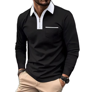 High Quality <b>Polyester</b> Business Men's Polo <b>T</b> <b>Shirt</b> Full Sleeve Designed With Zipper and Pocket with custom Logo Polo <b>Shirts</b> - Product Image 2
