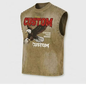 Camiseta sin mangas con gráfico de águila personalizado para hombre, estilo punk, streetwear, con tachuelas. - Product Image 5