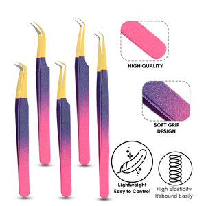 Ensemble de 5 pinces à cils professionnelles en acier inoxydable antistatique durables pour extensions de cils volume, pointes en fibre parfaites - Product Image 3