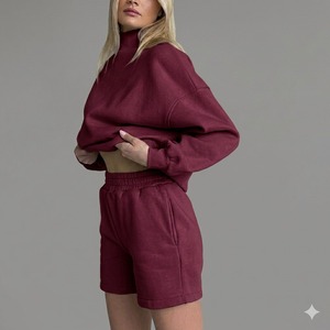 Designer <b>Long</b> Sleeve Athletic Hoodie and Shorts <b>Matching</b> Fleece Outfit Youth Casual Embroidered Sweatshirt Shorts Set - Product Image 5