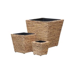 Eco Friendly Biodegradable Set 3 Square Water Hyacinth Planter Pots Waterproof <b>Liner</b> Rustic Style Best Selling Home Garden - Product Image 1