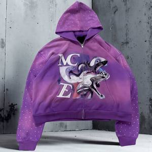 Men's Hoodies & Sweatshirts with Graphic Print Distressed <b>Rhinestone</b> Zip up <b>Jacket</b> Acid Wash Vintage Washed Streetwear Hoodie - Product Image 1