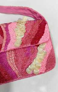 Handmade Pink Glass Beads Rectangular Handbag with Shell Accents Washable <b>Party</b> Craft Embroidery Textile Daily Use <b>Bag</b> - Product Image 5