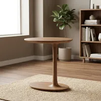 Table d'appoint moderne en bois massif avec base sculpturale, table d'appoint ronde faite à la main pour la décoration du salon et de la chambre