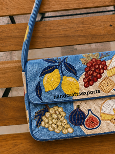 Sac à bandoulière personnalisé fait main de luxe, tendance, robuste et portable, orné de perles, pour fruits et fromages |   Sac à main tendance pour femmes - Product Image 2