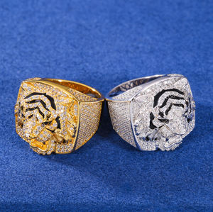 Anillo de Diamantes de Oro Blanco para Hombre, Estilo Hip Hop, Diseño de Cabeza de Tigre, Diamantes Naturales de Color G, Uso Diario - Product Image 2