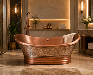 Baignoire ovale autoportante de luxe Daystar Trade, fabriquée à la main, blanche avec intérieur doré, baignoire en cuivre sans couvercle pour adultes - Product Image 4
