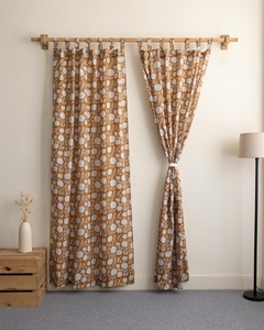 Indian Artisanal 100% Cotton Hand-Block Floral Printed Boho Design Breathable Premium <b>Curtains</b> Set - Product Image 1