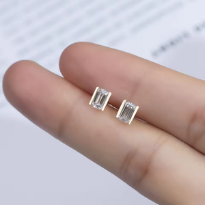 18K Solid Gold <b>Emerald</b> Cut Diamond <b>Earrings</b> Women's Classic Style Everyday Wear D Color Lab White Diamond <b>Studs</b> - Product Image 3