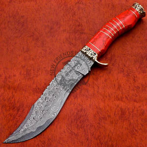 Nouvelle édition - Couteau de chasse à lame fixe en acier Damas avec manche en bois de noyer - Couteau de collection de qualité supérieure à bord tranchant pour le camping en plein air - Product Image 1