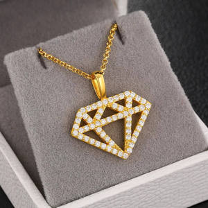 Colgante de Moissanita con Forma Geométrica Brillante, Cadena Plateada y Dorada, Diseño Calado, Estilo Hiphop Unisex, Joyería Certificada GRA - Product Image 1