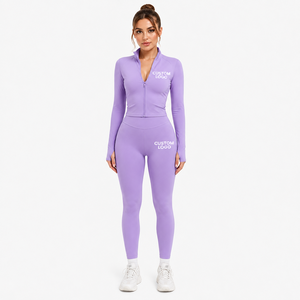 Top Premium Seamless Yoga <b>Set</b> Women Breathable High Waist Yoga Leggings & Full Zip Jacket Suit Long Sleeve Zipper Legging <b>Set</b> - Product Image 2