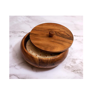 Eco-Friendly Mango Wood Chapati Box with <b>Lid</b> Casseroles Hand Dishware with knob and handmade polished - Product Image 1