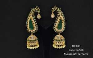 08695Moissanite Cuffs <b>Earrings</b> Gold Plated <b>Red</b> Green Pearl Drop Dangle <b>Earrings</b> for Women Party Wedding Wear - Product Image 2