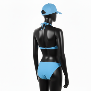 Conjunto de Bikini Azul Cielo de Tela de Nailon y Spandex Premium con Cristales, Logotipo Personalizado por Transferencia Térmica, Diseño de Panel con Tiras Laterales, Conjunto de Bikinis para Mujer - Product Image 5