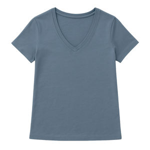 Camiseta de Manga Corta con Cuello en V para Mujer, Color Azul Crepúsculo, Poliéster/Algodón, Ecológica, Precio al por Mayor, Suave y Transpirable de Primera Calidad - Product Image 3