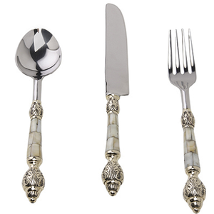 Juego de Cubiertos Decorativos de Acero Inoxidable Plateado con Espejo, Diseño Vintage, para Banquetes de Boda, Cuchara, Cuchillo, Tenedor, para Mesa - Product Image 1