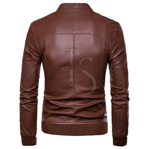 Wholesale Latest Design <b>Men</b> <b>Winter</b> Leather <b>Jacket</b> Canvas Stand Collar Front Logo Best Quality for Online Sale - Product Image 3