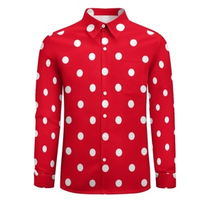 Chemise décontractée à manches longues pour homme, à pois rouges, col rabattu, manches longues, respirante, en polyester, pour l'été - Product Image 2