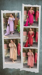 Conjunto Festivo de Kurti Bordado y Palazzo con Dupatta de Seda Chanderi – Moda Étnica Femenina - Product Image 5