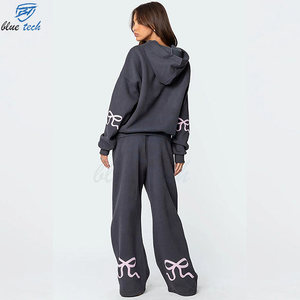 Women Hooded Tracksuit Set Oversized Eco-Friendly Cotton Fleece Casual Streetwear Two Piece Outfit Custom Logo Print - Product Image 3
