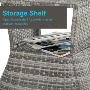 Mesa Auxiliar de Mimbre de Ratán Gris Mixto para Patio, Jardín o Exteriores, con 2 Niveles de Almacenamiento y Sombrilla - Product Image 6