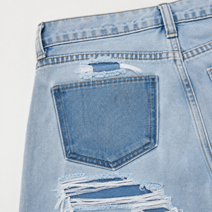 Women's Cotton Lightweight Mid Waist <b>Light</b> Wash Ripped Straight Leg Denim Jeans Distressed Casual Streetwear <b>Trousers</b> OEM ODM - Product Image 6