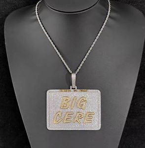 Pendentif carré personnalisé en diamant avec lettre BIG CERE, bijoux hip-hop raffinés, grand format, bicolore - Product Image 5