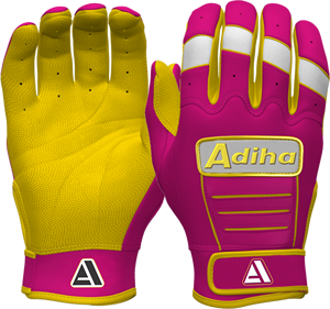Gants de frappeur de baseball en cuir de qualité supérieure, légers, durables, antidérapants, avec fermeture auto-agrippante, rose et jaune - Product Image 3