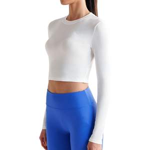 Camiseta Deportiva Personalizada al por Mayor para Mujer, Manga Larga, Corte Recortado, Elástica, Transpirable, para Yoga, Gimnasio, Fitness, Ejercicio, Ajuste Delgado - Product Image 2