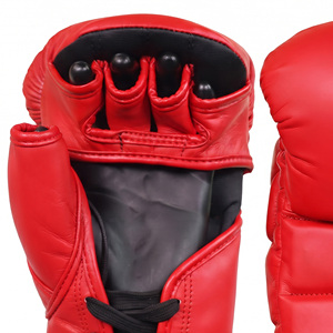 Guantes de Boxeo MMA de Cuero Rojo QST con Logotipo Personalizado de Primera Calidad, con Cordones, Dedos Completos, Transpirables, para Entrenamiento y Combate - Product Image 5
