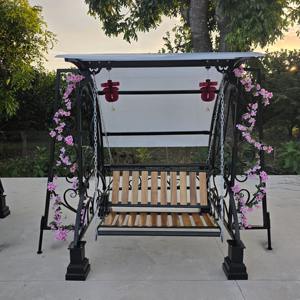 Silla Columpio Moderna de Hierro Forjado con Toldo para Parque, Escuela, Uso en Exteriores, Capacidad para 3 Personas, Banco Columpio Decorativo - Product Image 1