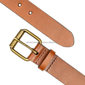 Ceinture décontractée pour homme en cuir pleine fleur naturel personnalisée avec boucle à ardillon roulant plaqué laiton antique vintage - Product Image 5