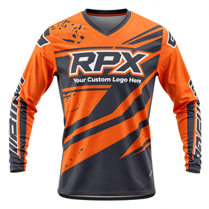 เสื้อแข่งแขนยาว RPX สำหรับผู้ชาย สีส้มดำ พิมพ์ลายแบบ Sublimation แห้งเร็ว ผลิตจากโพลีเอสเตอร์ เหมาะสำหรับการแข่งรถมอเตอร์ไซค์  สำหรับผู้ใหญ่ - Product Image 1