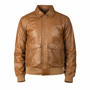 Veste bomber en cuir véritable pour homme |   Veste en cuir enduit classique décontractée pour l'hiver, ourlet côtelé, imperméable, pour la vente en gros OEM ODM - Product Image 2
