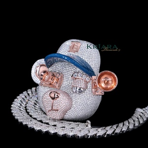 Colgante de gorra de béisbol con diseño de oso de moissanita, chapado en oro rosa, plata 925, estilo hip-hop, dije de dibujos animados, regalo unisex, joyería - Product Image 1